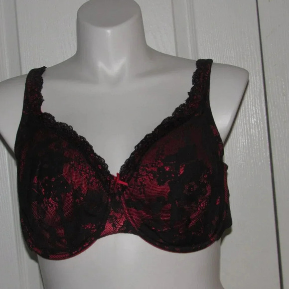 CACIQUE Lace Red Black Full Coverage Bra Size 44DD - Picture 1 of 4